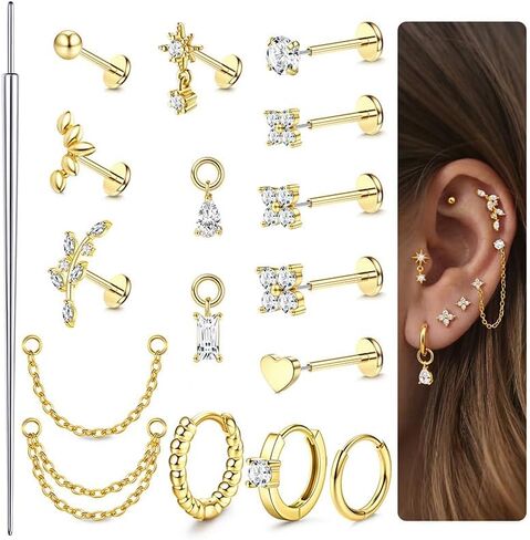 ORAZIO 16G/18G/20G Threadless Flat Back Earrings 316L Surgical Steel Cartilage Earring Stacks Flatback Push in Nose Rings Studs Hypoallergenic Tragus Helix Conch Labret Medusa Piercing Jewelry in Saudi Arabia