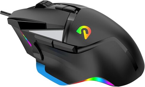 Wired Gaming Mouse, RGB Backlit E-Sports Internet Ergonomic Optical Mice 7200DPI 8 Programmable Buttons Braided Cable, for Gamers Office Daily Use (Black) in Saudi Arabia