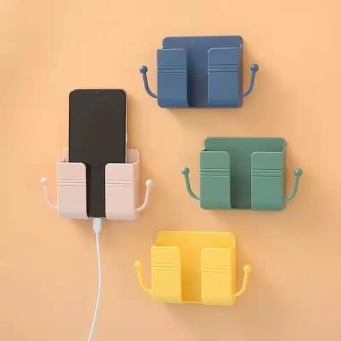1pc Wall Mounted Phone Holder, Non Perforated Adhesive Phone Charging Holder with Hook (Pink) in Saudi Arabia