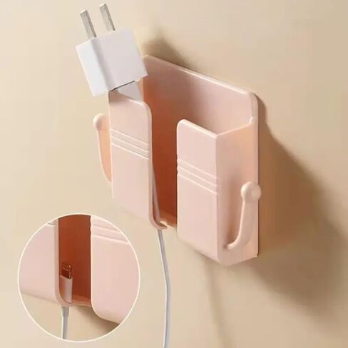 1pc Wall Mounted Phone Holder, Non Perforated Adhesive Phone Charging Holder with Hook (Pink) in Saudi Arabia