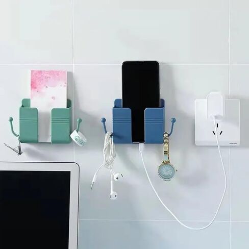 1pc Wall Mounted Phone Holder, Non Perforated Adhesive Phone Charging Holder with Hook (Pink) in Saudi Arabia