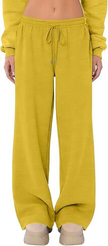السراويل النسائية واسعة الساق عالية الخصر الرباط تجريب Sweatpants الشتاء Sweatpants في الهواء الطلق الركض بنطلون مع جيوب in Kuwait
