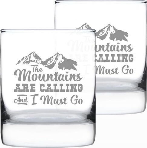 Mountains are Calling - Funny Whiskey Rocks Glass Gifts for Outdoorsy Men & Women - Fun Whisky Drinking Tumbler Décor in Kuwait