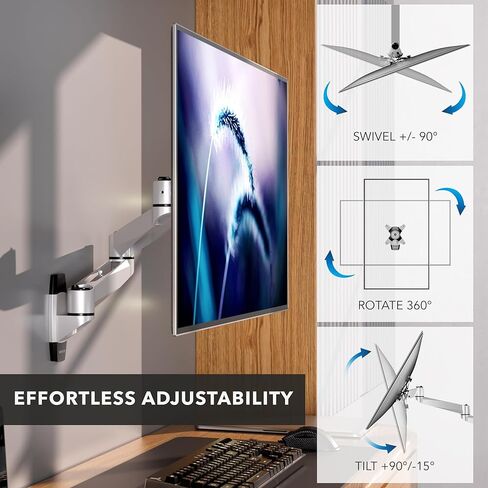 Mount-It! CLiX Series Single Monitor Wall Mount Full Motion Articulating Arm, TAA-Compliant, Fits 13-34" Screens up to 30 lbs, VESA 75 & 100, Premium Aluminum, Precision Control, Space-Saving, Silver in Saudi Arabia