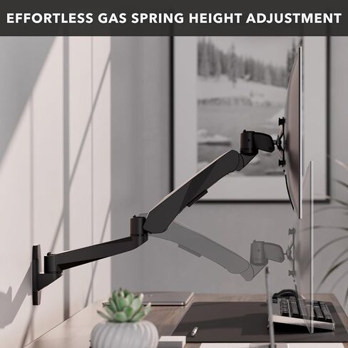 Mount-It! CLiX Series Single Monitor Wall Mount Gas Spring Arm, TAA-Compliant, Fits 13-32" Screens up to 19.8 lbs, VESA 75x75 100x100, Articulating, Premium Aluminum, Space-Saving Design, Black in Saudi Arabia