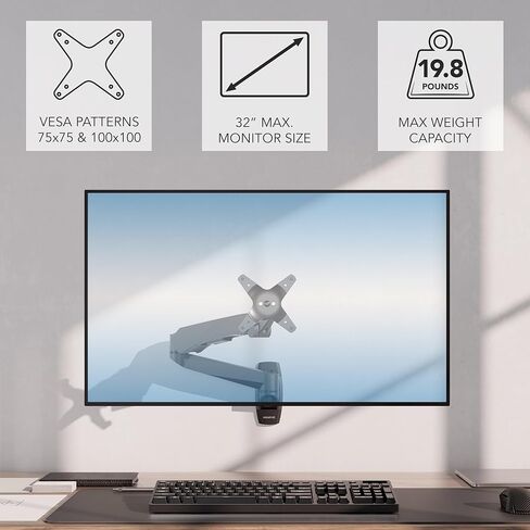 Mount-It! CLiX Series Single Monitor Wall Mount Gas Spring Arm, TAA-Compliant, Fits 13-32" Screens up to 19.8 lbs, VESA 75x75 100x100, Articulating, Premium Aluminum, Space-Saving Design, Black in Saudi Arabia