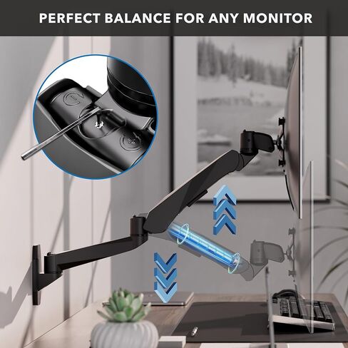 Mount-It! CLiX Series Single Monitor Wall Mount Gas Spring Arm, TAA-Compliant, Fits 13-32" Screens up to 19.8 lbs, VESA 75x75 100x100, Articulating, Premium Aluminum, Space-Saving Design, Black in Saudi Arabia