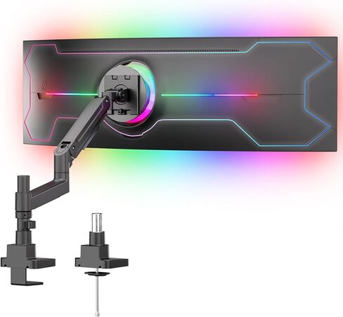 Mount-It! Ultrawide Monitor Desk Mount with Pole, Fits 17–49" Screens, Heavy Duty Height-Adjustable Gas Spring Arm, 44 lbs Capacity, Full Motion, VESA 75/100, Clamp or Grommet in Saudi Arabia