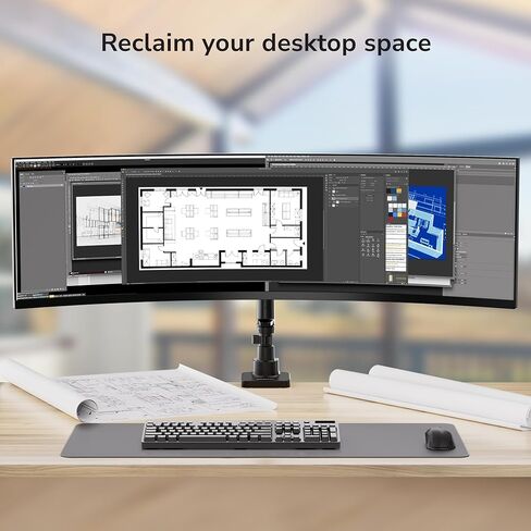Mount-It! Ultrawide Monitor Desk Mount with Pole, Fits 17–49" Screens, Heavy Duty Height-Adjustable Gas Spring Arm, 44 lbs Capacity, Full Motion, VESA 75/100, Clamp or Grommet in Saudi Arabia