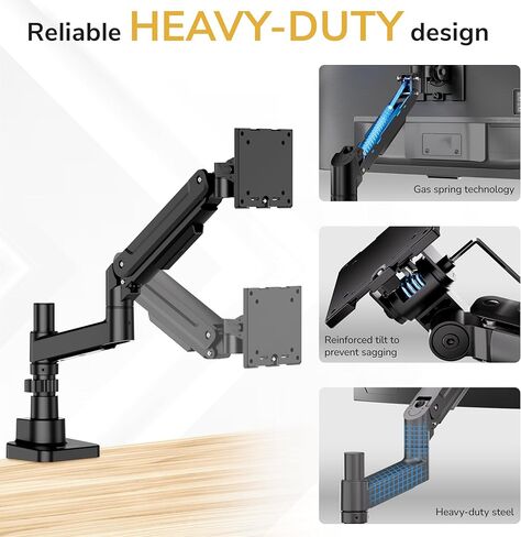 Mount-It! Ultrawide Monitor Desk Mount with Pole, Fits 17–49" Screens, Heavy Duty Height-Adjustable Gas Spring Arm, 44 lbs Capacity, Full Motion, VESA 75/100, Clamp or Grommet in Saudi Arabia
