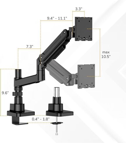 Mount-It! Ultrawide Monitor Desk Mount with Pole, Fits 17–49" Screens, Heavy Duty Height-Adjustable Gas Spring Arm, 44 lbs Capacity, Full Motion, VESA 75/100, Clamp or Grommet in Saudi Arabia