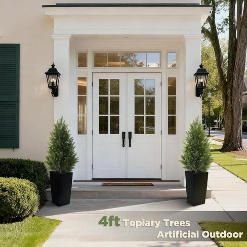 مذكرات مافيس 4FT أشجار الأرز الاصطناعية في الهواء الطلق، مجموعة من 2 في الأواني المربعة الحديثة، توبياري فو واقعية للشرفة والحديقة وديكور المنزل in Kuwait