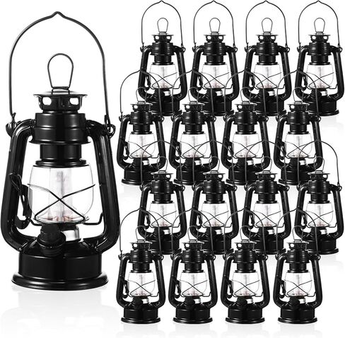 Hortsun 16 جهاز كمبيوتر شخصى 8 بوصة خمر LED فوانيس التخييم معدن أسود في الهواء الطلق بطارية تعمل معلقة فانوس الإعصار مع المصابيح الدافئة ومفتاح باهتة للداخلية ريفي مزرعة التخييم ديكور in Saudi Arabia