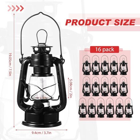 Hortsun 16 جهاز كمبيوتر شخصى 8 بوصة خمر LED فوانيس التخييم معدن أسود في الهواء الطلق بطارية تعمل معلقة فانوس الإعصار مع المصابيح الدافئة ومفتاح باهتة للداخلية ريفي مزرعة التخييم ديكور in Saudi Arabia