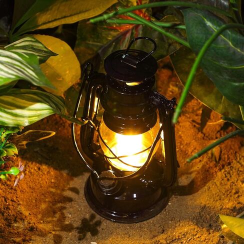 Hortsun 16 جهاز كمبيوتر شخصى 8 بوصة خمر LED فوانيس التخييم معدن أسود في الهواء الطلق بطارية تعمل معلقة فانوس الإعصار مع المصابيح الدافئة ومفتاح باهتة للداخلية ريفي مزرعة التخييم ديكور in Saudi Arabia