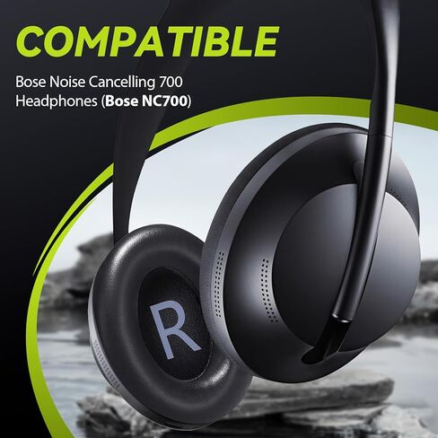 Aurivor Replacement 700 Ear Pads for Bose Noise Cancelling (NC) 700 Headphones, NC700 Earpads Cushions Made of Genuine Lambskin Leather, Noise Isolation Memory Foam, Added Thickness (Black) in Saudi Arabia