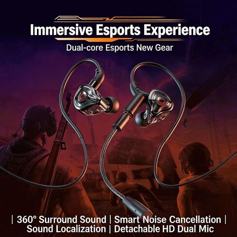 (No delay) HiFi Gaming in Ear Headphones with Built-in Microphone and soundproof earplugs - Wired Headphones with Clear Sound and Low bass in Saudi Arabia