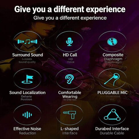 (No delay) HiFi Gaming in Ear Headphones with Built-in Microphone and soundproof earplugs - Wired Headphones with Clear Sound and Low bass in Saudi Arabia