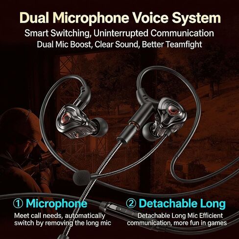 (No delay) HiFi Gaming in Ear Headphones with Built-in Microphone and soundproof earplugs - Wired Headphones with Clear Sound and Low bass in Saudi Arabia