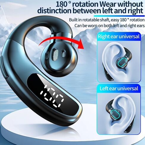 Open Ear Bluetooth 5.5 Wireless Earbuds 180° Rotatable Design Single Earpiece LED Display 72H Playtime Ear Headset for Cell Phone in Saudi Arabia
