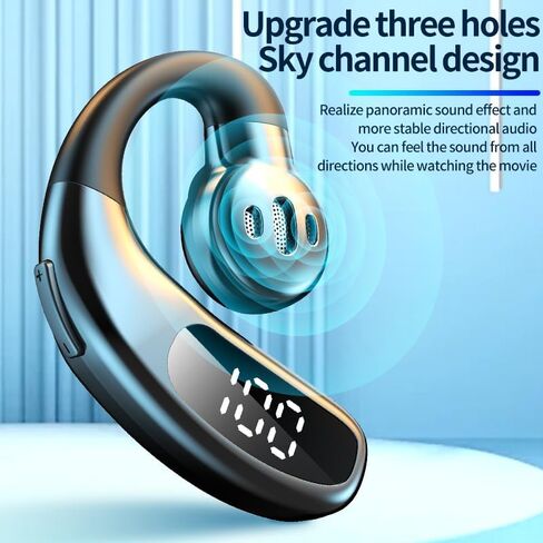 Open Ear Bluetooth 5.5 Wireless Earbuds 180° Rotatable Design Single Earpiece LED Display 72H Playtime Ear Headset for Cell Phone in Saudi Arabia