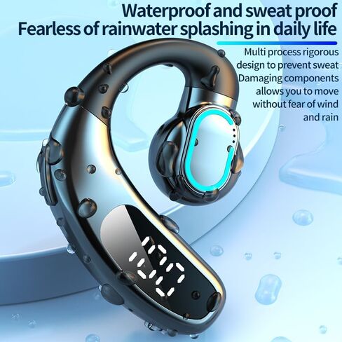 Open Ear Bluetooth 5.5 Wireless Earbuds 180° Rotatable Design Single Earpiece LED Display 72H Playtime Ear Headset for Cell Phone in Saudi Arabia