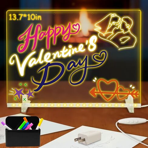 لوحة ملاحظات LED مع 7 ألوان، لوحة رسم LED مقاس 13.7 بوصة × 10 بوصة، لوحة كتابة قابلة للمسح الجاف من الأكريليك المضيء مع 7 علامات، قماش ناعم، سلسلة تعليق، هدية عيد الميلاد وعيد الميلاد in Kuwait
