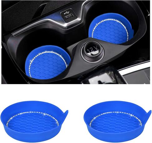 2 PCS Bling Car Cup Coaster, Crystal Rhinestone Cup Holder Insert for Car Interior Decoration, Non Slip Shockproof Silicon Sparkly Drink Met Universal for Most Vehicles (Pink) in Saudi Arabia