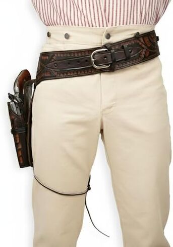 TJAYZ 38/357 Caliber Western Gun Belt and Holster – American Company Full Grain Leather Cowboy Heritage Rig, Tooled Revolver Holster, Right Hand Draw, SASS Cowboy Action in Saudi Arabia