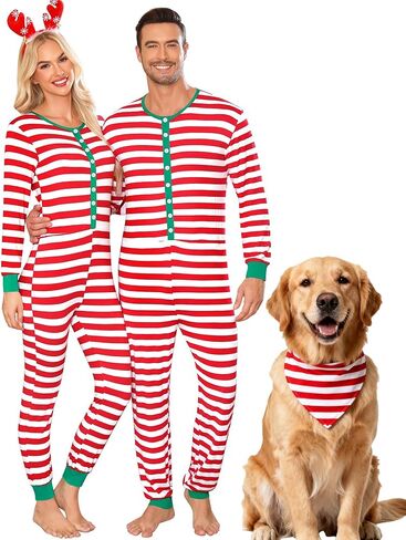 SWOMOG Matching Family Pajamas Sets Christmas Couple PJ's Holiday Onesise Nightwear Household Sleepwear Sets with Pet bibs in Saudi Arabia