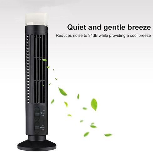 مروحة برج خالية من الشفرة، مروحة مكتب USB محمولة مع توفير الطاقة الخفيفة، تصميم آمن بدون شفرات للمنزل وغرفة النوم والمكتب مادة ABS 10.5 × 33 سم (أسود) in Saudi Arabia