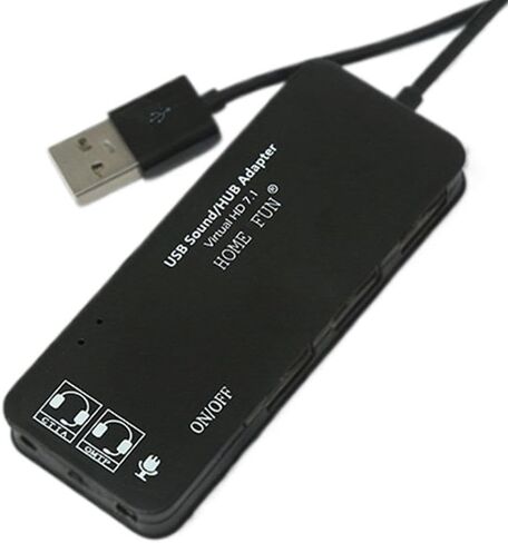 بطاقة صوت USB 2 في 1 ومحور 3 منافذ - 7.1 قناة صوتية مع دعم ميكروفون، توصيل وتشغيل USB 2.0 Hub لطابعة ماوس لوحة المفاتيح وسماعات الرأس على الكمبيوتر المحمول المكتبي الذي يعمل بنظام Windows in Saudi Arabia