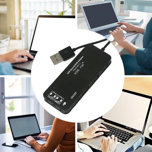 بطاقة صوت USB 2 في 1 ومحور 3 منافذ - 7.1 قناة صوتية مع دعم ميكروفون، توصيل وتشغيل USB 2.0 Hub لطابعة ماوس لوحة المفاتيح وسماعات الرأس على الكمبيوتر المحمول المكتبي الذي يعمل بنظام Windows in Saudi Arabia