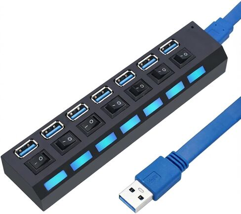 موزع USB 3.0 ذو 7 منافذ مع مفاتيح LED مستقلة، وصلة نقل بيانات بسرعة 5 جيجابت في الثانية متوافقة مع أجهزة Mac والكمبيوتر الشخصي in Kuwait