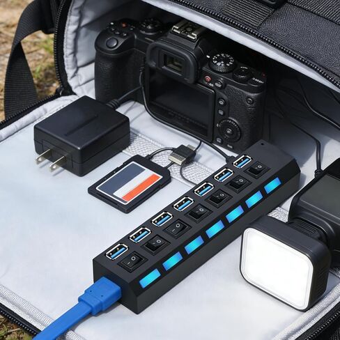 موزع USB 3.0 ذو 7 منافذ مع مفاتيح LED مستقلة، وصلة نقل بيانات بسرعة 5 جيجابت في الثانية متوافقة مع أجهزة Mac والكمبيوتر الشخصي in Kuwait