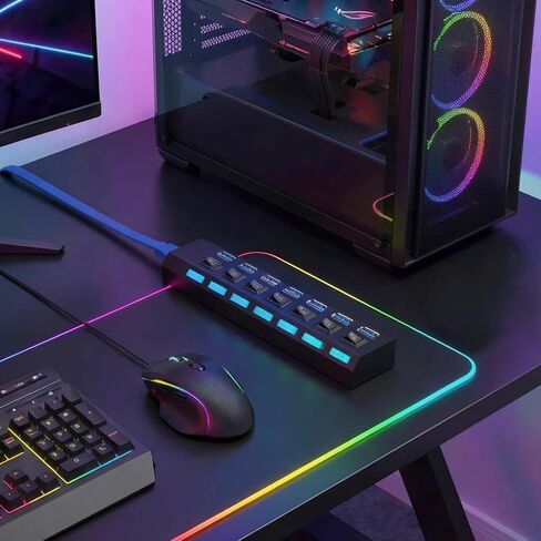 موزع USB 3.0 ذو 7 منافذ مع مفاتيح LED مستقلة، وصلة نقل بيانات بسرعة 5 جيجابت في الثانية متوافقة مع أجهزة Mac والكمبيوتر الشخصي in Kuwait
