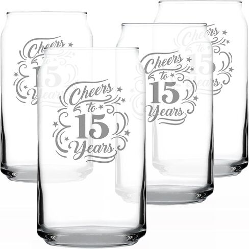 Cheers to 15 Years - Beer Can Pint Glass Gifts for Women & Men - 15th Anniversary Party Decor - 16 Oz Glasses in Kuwait
