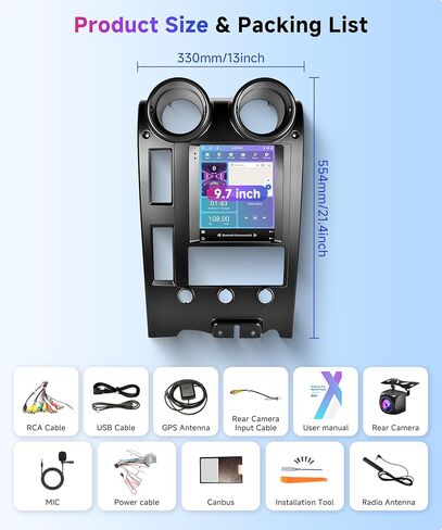 2G 64G Android Car Stereo for Hummer H2 2002-2007 with Wireless Carplay Android Auto Radio, 9.7'' Touch Screen Head Unit with GPS Navigation Bluetooth Mirror Link WiFi FM/RDS EQ AHD Backup Camera SWC in Saudi Arabia