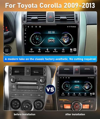 ستيريو سيارة 9 بوصة لسيارة Toyota Corolla 2009-2013، استبدال شاشة راديو Android مع CarPlay اللاسلكي/Android Auto، GPS، بلوتوث، WiFi، DSP، FM، كاميرا احتياطية in Kuwait
