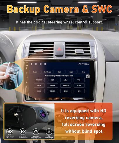 ستيريو سيارة 9 بوصة لسيارة Toyota Corolla 2009-2013، استبدال شاشة راديو Android مع CarPlay اللاسلكي/Android Auto، GPS، بلوتوث، WiFi، DSP، FM، كاميرا احتياطية in Kuwait