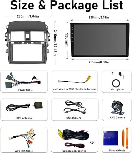 ستيريو سيارة 9 بوصة لسيارة Toyota Corolla 2009-2013، استبدال شاشة راديو Android مع CarPlay اللاسلكي/Android Auto، GPS، بلوتوث، WiFi، DSP، FM، كاميرا احتياطية in Kuwait