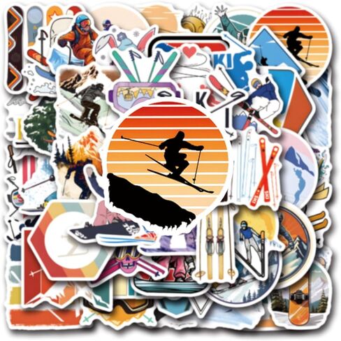 55 Pcs Winter Skiing Sports Waterproof Vinyl Stickers for Helmet Snowboard Water Bottles Bicycle Laptop Refrigerator Luggage Computer Mobile Phone Bike Decals Party Favors in Saudi Arabia
