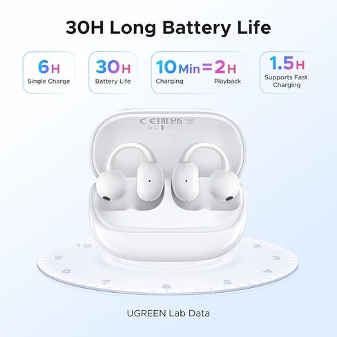 سماعات أذن UGREEN S6 Magic Clip-Type، سماعات أذن مفتوحة الأذن، مع شاشة LCD ذكية، نوع مفتوح الأذن، مشغلات بلوتوث 5.4 0.5 بوصة (12 مم)، تشغيل إجمالي 30 ساعة، إلغاء ضوضاء DNN in Kuwait