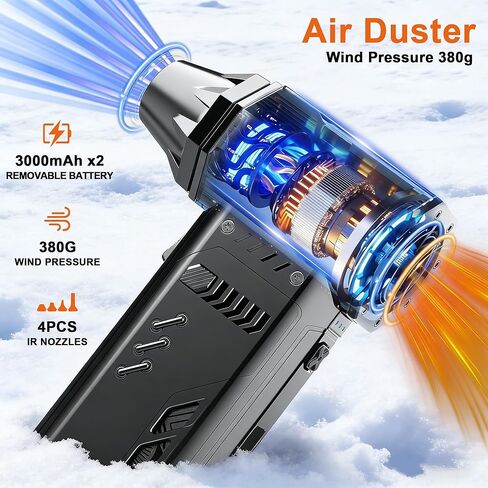 Air Duster -250000RPM Electeic Air Duster, Replaceable Batteries 2pcs,Long Life Cordless mini Blower, 3-Gear Adjustable- Cordless air Duster for Keyboard,PCs,Outdoors,Leaves,Car Cleaning ﻿ in Kuwait