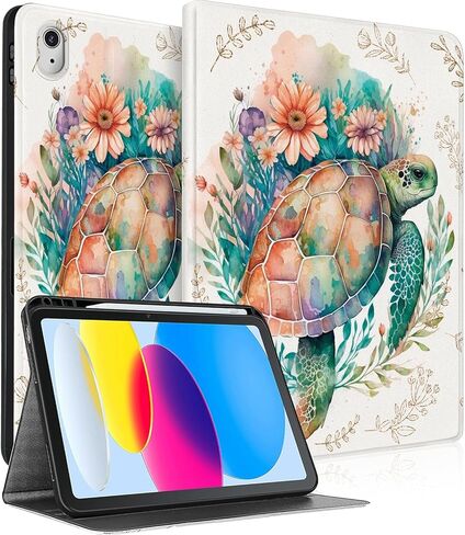 حافظة زهرية لجهاز iPad (A16) الجيل الحادي عشر 11 بوصة (2025)، iPad الجيل العاشر 10.9 بوصة (2022)، غطاء حامل قابل للتعديل متعدد الزوايا مع حامل قلم رصاص وجيب (زهور الحقل) in Kuwait