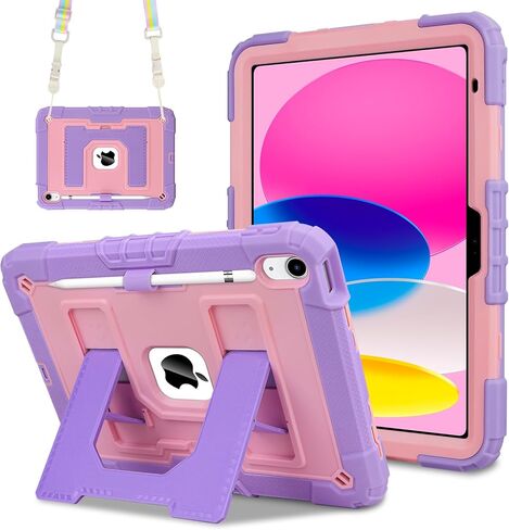 حافظة WESADN لجهاز iPad A16 الجيل الحادي عشر 11 بوصة، حافظة iPad الجيل العاشر 10.9 بوصة 2022 للأطفال البنات مع حزام كتف بمسند وغطاء واقٍ متين ومقاوم للصدمات i-Pad 10.9 أرجواني in Kuwait