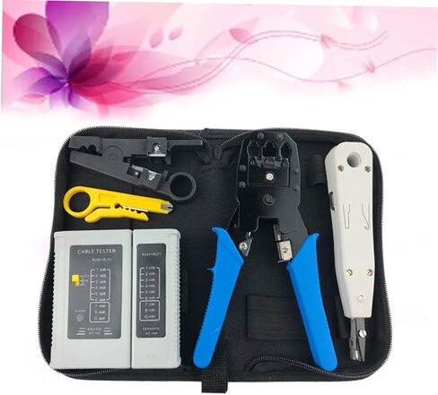 TEHAUX Professional Network Tool Repair Kit Durable Ethernet Crimping Tools for Computer Maintenance Portable with Cable Tester Pliers and Connectors in Saudi Arabia