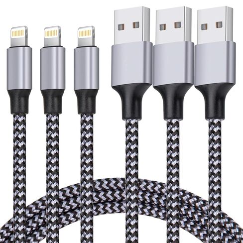 TAKAGI [Apple MFi Certified] iPhone Charger, Lightning Cable 3PACK 6FT Nylon Braided USB Charging Cable High Speed Transfer Cord Compatible with iPhone 14/13/12/11 Pro Max/XS MAX/XR/XS/X/8/iPad in Kuwait