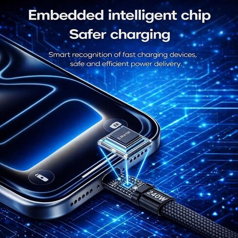 كابل شحن سريع LWW 240 واط USB-C إلى USB-C مع حامل هاتف مدمج، سلك مجدول من النوع C بزاوية يمين لأجهزة iPhone 15 وiPad وMacBook واستخدام الألعاب والمكتب، شاحن PD 3.1 متين، 3 عبوات in Kuwait