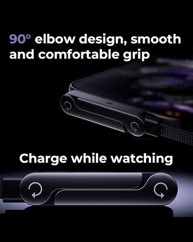 كابل بيانات حامل 240 واط، حامل غير مرئي، شاحن مسطح 2 في 1، حافظة شحن USB-C، شحن جانبي، حامل جانبي، أفقي، قابل للطي، سريع 90 درجة، كابلات مضفرة متعددة (240 واط/C-C) in Kuwait